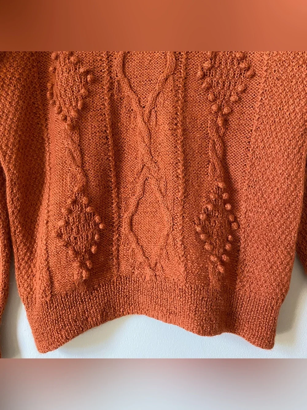 Yamashita Collection 100% Alpaca Hand Knit Peru Cable Bobble Sweater Rust Est S